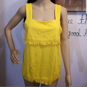 JCREW YELLOW CROCHET FRINGE TANK TOP 100% COTTON S